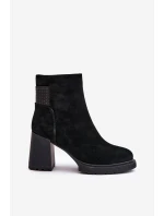 Zamszowe Botki Na Słupku Ocieplane D&A CR42-106 Czarne