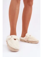 Futrzane Kapcie Z Małą Broszką Jasnobeżowe Primaria