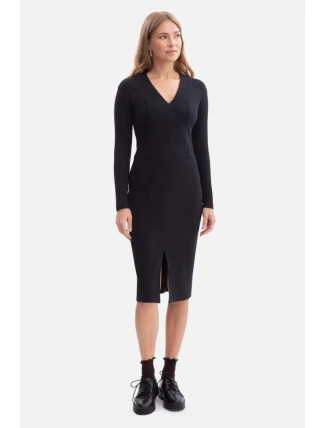 B307 Pletené šaty v tvare ceruzky - čierne