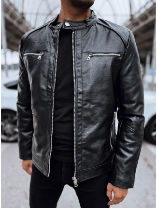 Pánska kožená bunda čierna FashionStreet TX4713