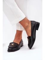 Skórzane Mokasyny Ze Złotą Ozdobą Laura Messi 2927 Czarne