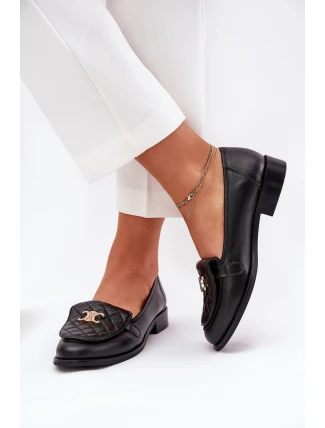 Skórzane Mokasyny Ze Złotą Ozdobą Laura Messi 2927 Czarne
