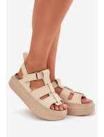 Sandały Damskie Na Platformie Beżowe Nitavelia