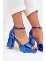 Lakierowane Sandały Damskie Na Słupku Niebieskie Marila
