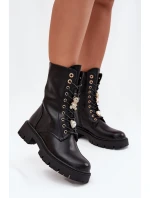 Botki Workery Damskie Z Przypinkami Ocieplane Czarne Lomina