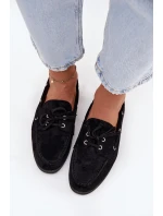 Półbuty Mokasyny Damskie Z Wiązaniem Czarne Calivra