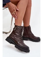 Skórzane Botki Damskie Z Efektem Marszczenia I Klamrą Artiker 57C1007 Czekoladowe
