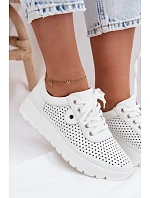 Kožené Ažurové Dámské Polobotky Vinceza 79629 Bílé