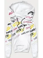 Biela pánska "klokanie" mikina s potlačou (8B997-1) Biela pánska "klokanie" mikina s potlačou (8B997-1)