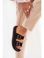 Klapki Damskie Na Platformie Z Klamrami Czarne Simbes