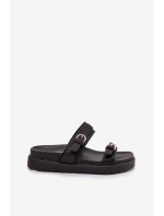 Dámské platformové pantofle se pásky a zlatými sponami Černé Rirea