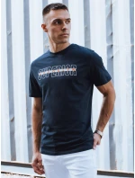 Pánske tmavomodré bavlnené tričko s potlačou FashionStreet RX5386 Pánske tmavomodré bavlnené tričko s potlačou FashionStreet RX5386