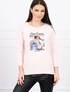 Blúzka s potlačou koláží, púdrovo ružová