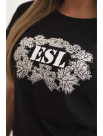 Dámska bavlnená blúzka s ozdobnou potlačou ESL čierna