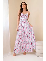 Dámske maxi šaty s kvetinovým vzorom na ramienkach so zaväzovaním na chrbte modré