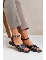 Skórzane Sandały Damskie Na Płaskim Obcasie Zazoo 3688 Czarne