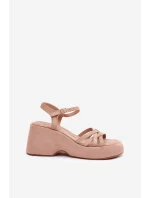 Sandały Na Platformie I Koturnie Z Eko Zamszu Beżowe Nendal Sandały Na Platformie I Koturnie Z Eko Zamszu Beżowe Nendal