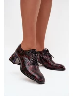 Skórzane Lakierowane Półbuty Damskie Na Obcasie Z Kryształkami Artiker 57C0073 Bordowe