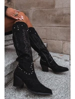 Damskie Kozaki Kowbojki Ze Zdobieniem Na Słupku Czarne Darella