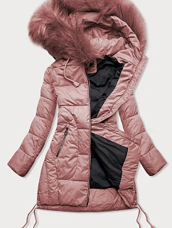 Dámska prešívaná zimná bunda s kapucňou Old Pink (7690)