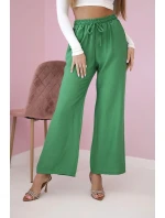Viskózové nohavice so širokými nohavicami svetlozelenej farby