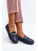 Damskie Klasyczne Mokasyny Eko Skórzane Granatowe Demese