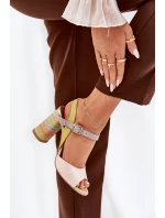 Skórzane Eleganckie Sandały Na Słupku Laura Messi 2136 Multikolor