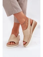 Sandały Damskie Skórzane Na Koturnie Artiker 56C0919 Beżowe
