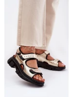 Skórzane Sandały Damskie Z Rzepami Artiker 56C0469 Złote