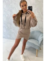 Zateplené šaty s obálkovým dnom tmavo béžové