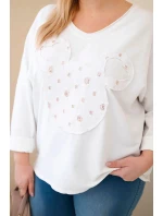 Dámske bavlnené Plus veľkosť V-neck blúzka biela