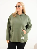 Dámska mikina Plus Size z viskózy s kapucňou a klokaním vreckom, farba khaki Dámska mikina Plus Size z viskózy s kapucňou a klokaním vreckom, farba khaki