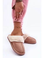 Damskie Papcie Klapki z Futerkiem Beżowe Pinky