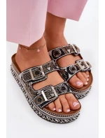 Klapki Ze Zdobieniem I Klamrami Na Platformie Czarne Mellene