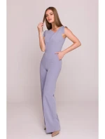 S407 Elegantný overal s asymetrickým výstrihom - holubičia sivá