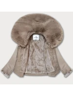 Bunda z eko kože s kožušinovým golierom Glakate beige (LU98091#)