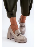 Półbuty Lakierowane Damskie Na Słupku Szare D&A MR38-906