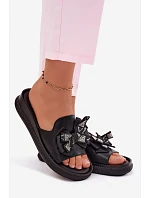 Dámské kožené pantofle s mašlí S.Barski KV61-6061 Černé