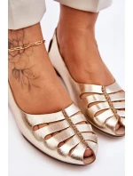 Zazoo 10009 Wygodne Skórzane Baleriny Damskie Złote