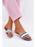 Wzorzyste Płaskie Klapki Damskie Białe Leysi