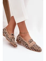 Mokasyny Loafersy Damskie Z Ozdobnym Elementem Panterka Beżowe Evelora