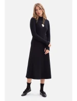 B299 Rebrované midi šaty s asymetrickým pásom - čierne