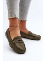 Klasické dámske semišové mokasíny tmavozelenej farby Glimris