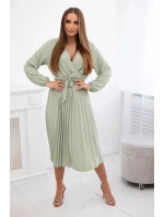 Šaty s viazaným plisovaným lemom svetlej khaki farby