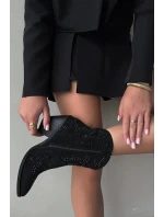 Ocieplane Damskie Botki Kowbojki Ze Zdobieniem Czarne Lelira