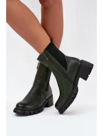 Botki Damskie Na Klocku Eko Skórzane Ciemnozielone Kyra