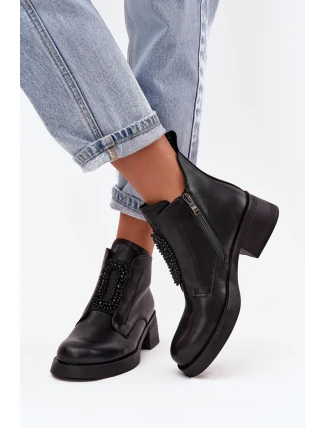 Kožené dámské kotníkové boty na klínu s ozdobou D a JC52-869 Černé