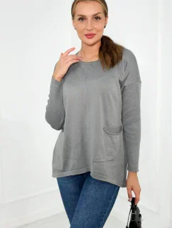 Sveter s prednými vreckami sivý