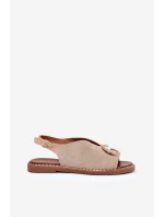 Płaskie Sandały Z Ozdobą Beżowe Haliones