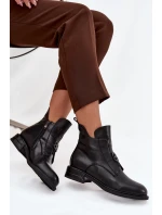 Ocieplane Skórzane Botki Damskie Z Ozdobnym Detalem Czarne Briselda